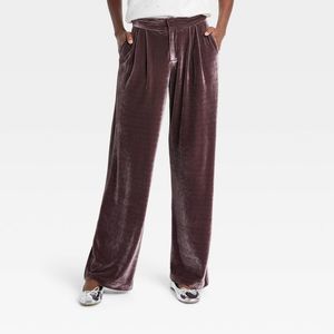 Women's High-Rise Velour Trouser Pants - A New Day Mauve 2